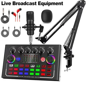 F009 Live Sound Card Professional Audio Mixer,Audio Interface with with BM800 Podcast Microphone DJ Mixer Effects and Voice Recording Studio,Podcast Production Studio Equipment,for Vlog Streaming/Podcasting/Gaming Live Streaming YouTube TikTok Twitch