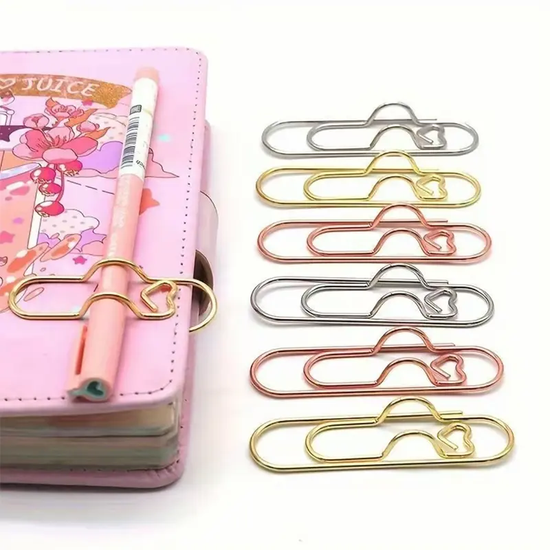 6Pcs Multifunctional Metal Heart Pen Clip, Pen Holder for Notebook, Paper Clip Holder Pen Holder for Clipboard, Cute Notebook Pen Loop Holde