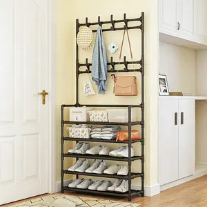 Simple Floor-Standing Clothes Hanger Shoe Rack Combo, Multi-Functional Home Organizer Storage, Bedroom Living Room Coat Hook, Entryway Shoe Holder