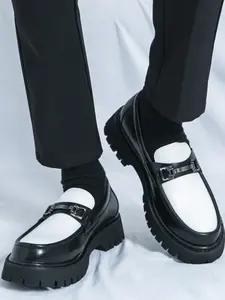 Men's Business Style Solid Color Dual Buckle Design Loafers, Fashionable Comfortable Non-slip Shoes for Work Office, Male All-match Shoes for Daily Wear