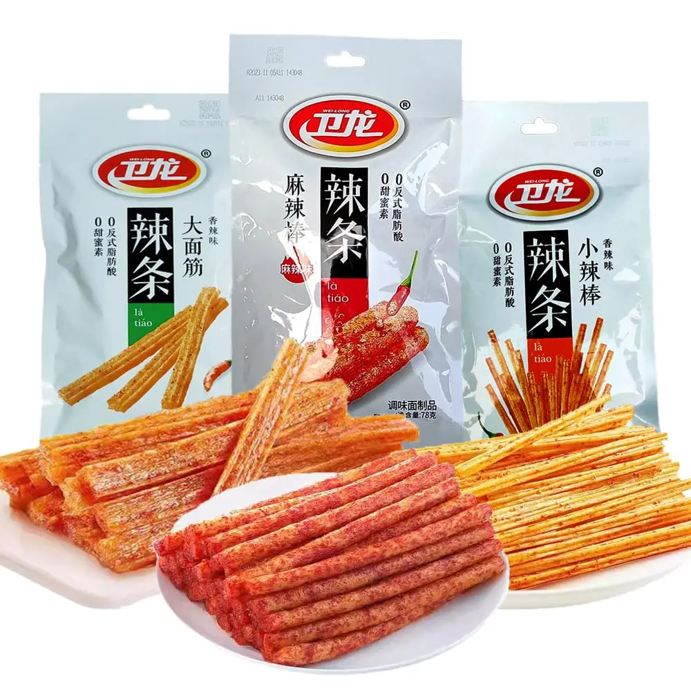 WeiLong Latiao Spicy Wheat Snacks - Classic Chinese Casual Treat, Plant Based Chewy Snack Sticks