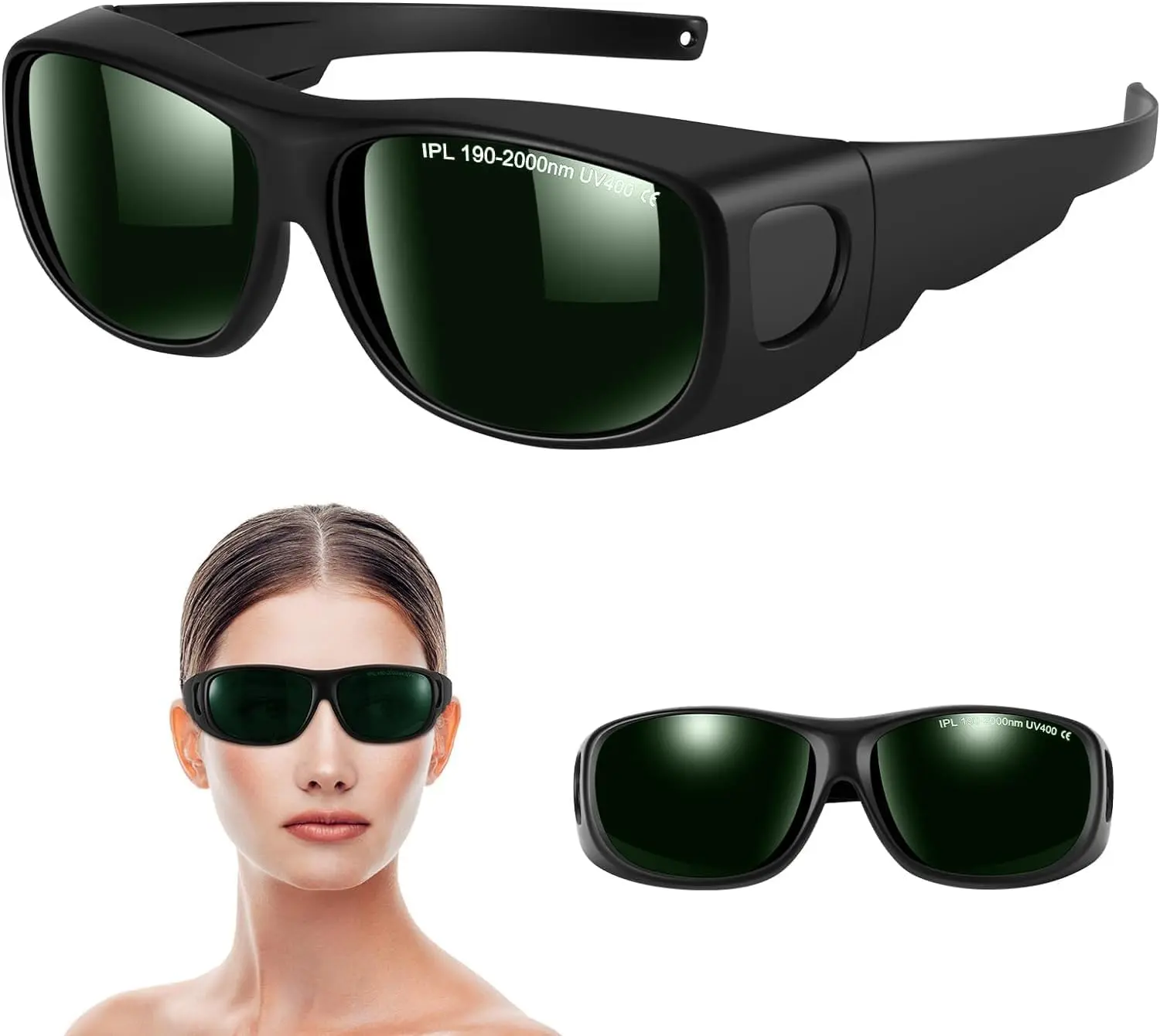 IPL Laser Safety Glasses for Hair Removal, 190-2000nm Eye Protection, OD 4+ Polycarbonate Protective Goggles, Adjustable Lightweight Comfortable Fit