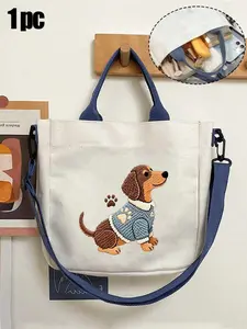 Dachshund Dog Pattern Women's Animal Tote Bag, Large Capacity Multi-Function Shoulder Bag, Lightweight Durable Commute Shopping Bag, Daily Commuter Tote, Portable Daily Storage Tote Suitable For Work, School, Travel, Beach And Groceries