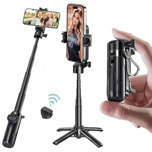 Portable Bluetooth-compatible Selfie Stick Tripod with Remote, Foldable Phone Stand for iPhone and Smartphones, Mini Keychain Design