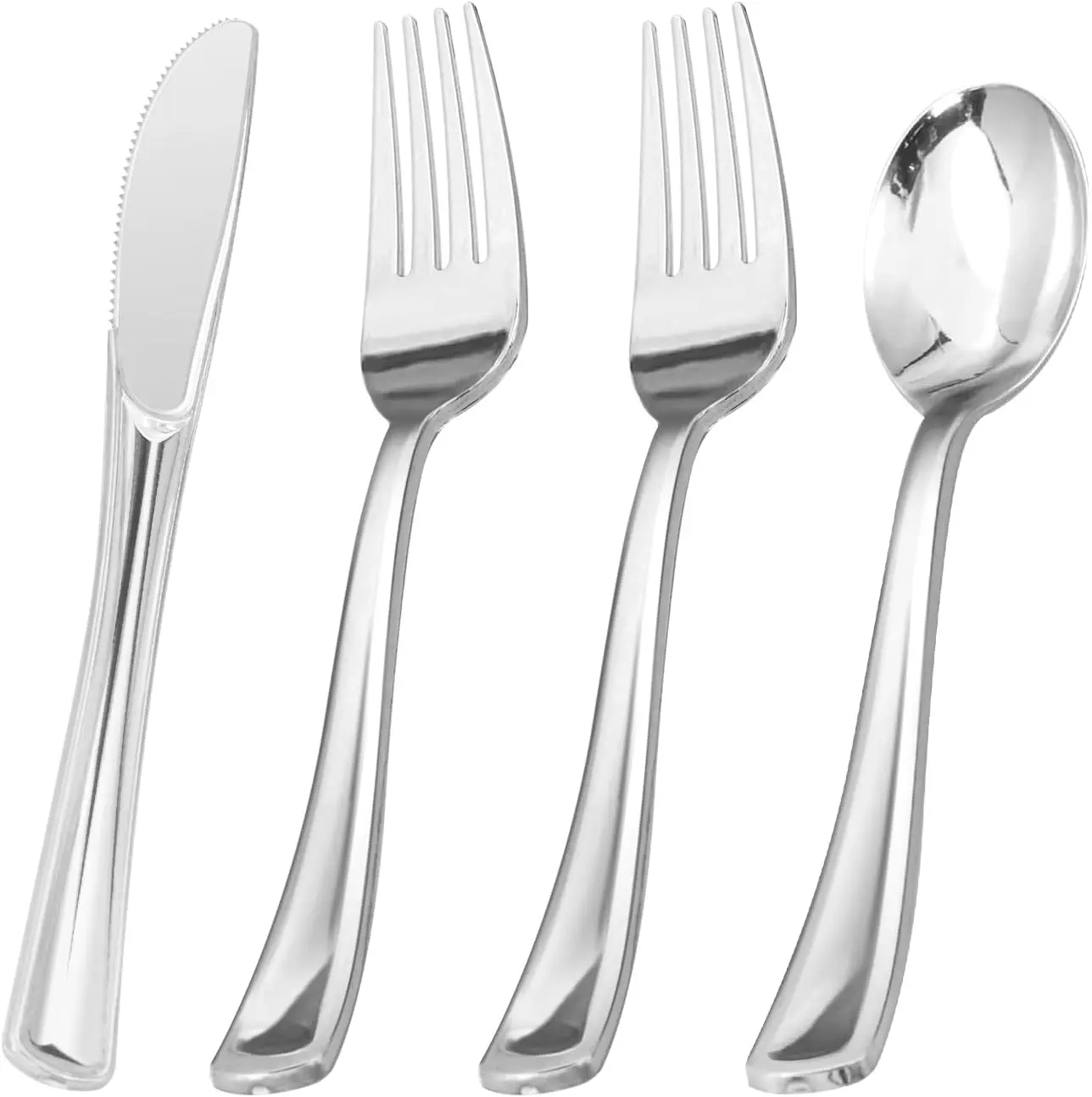 Goodluck 60PCS Heavy-Duty Silver Disposable Plastic Utensil Set | 30 Forks, 15 Spoons, 15 Knives, Ideal for Parties, Weddings, Daily Kitchenware Use