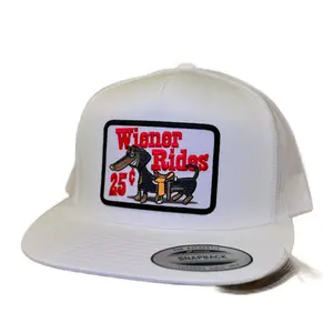 Wiener Rides 25 Cents Flat Bill Mesh Back Trucker Hat - curved bill and flat bill options