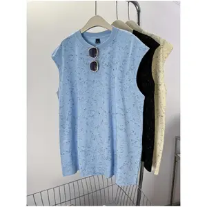 Summer New Heavyweight Solid Sleeveless T-Shirt, Unisex Tie Dye Trendy Loose Crew Neck Casual Vest