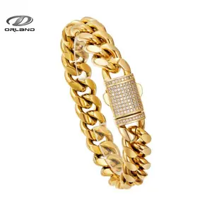Unisex Electroplated K-Gold Miami Cuban Link Bracelet — Stainless Steel, Vacuum-Plated Gold Finish, 6–14MM Width, 7.5"–8.5" Length