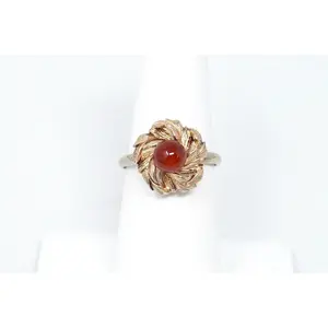Vtg Early 1900s Style Carnelian Gold Flower Sterling Silver Adjustable Ring Sz 7