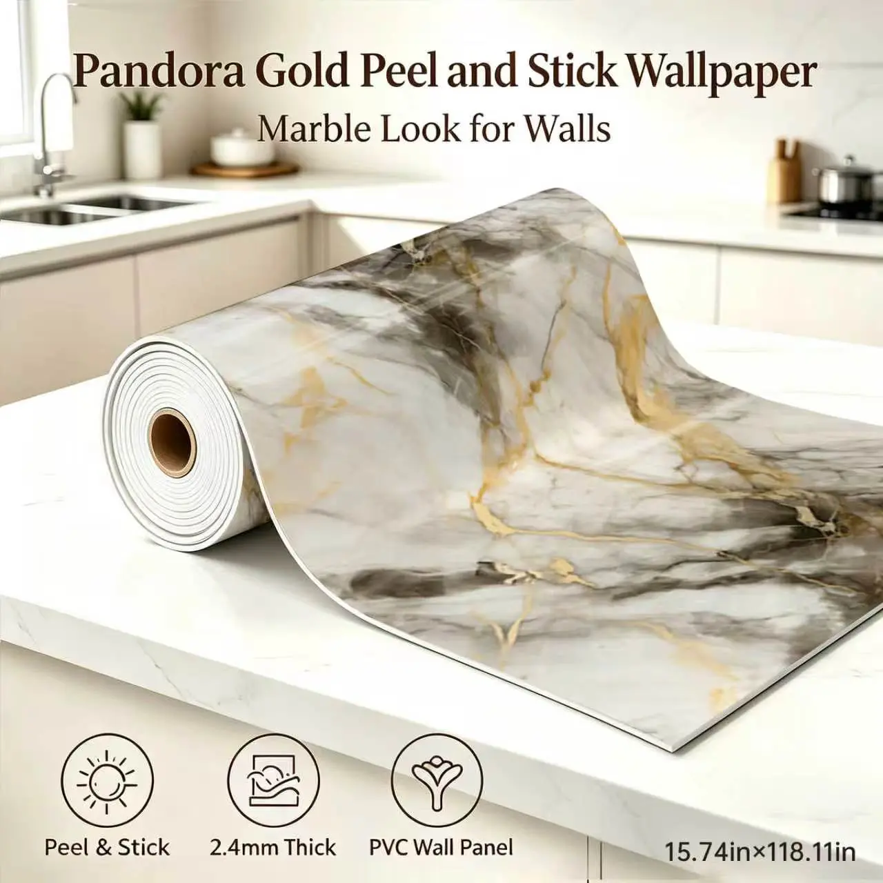 Self-Adhesive Tearable Waterproof Heat-Resistant Heavy-Duty Easy-to-Clean Vinyl Wall Decor Film, Home Improvement Wallpaper for Living Rooms & Bedrooms,15.75×118.11in