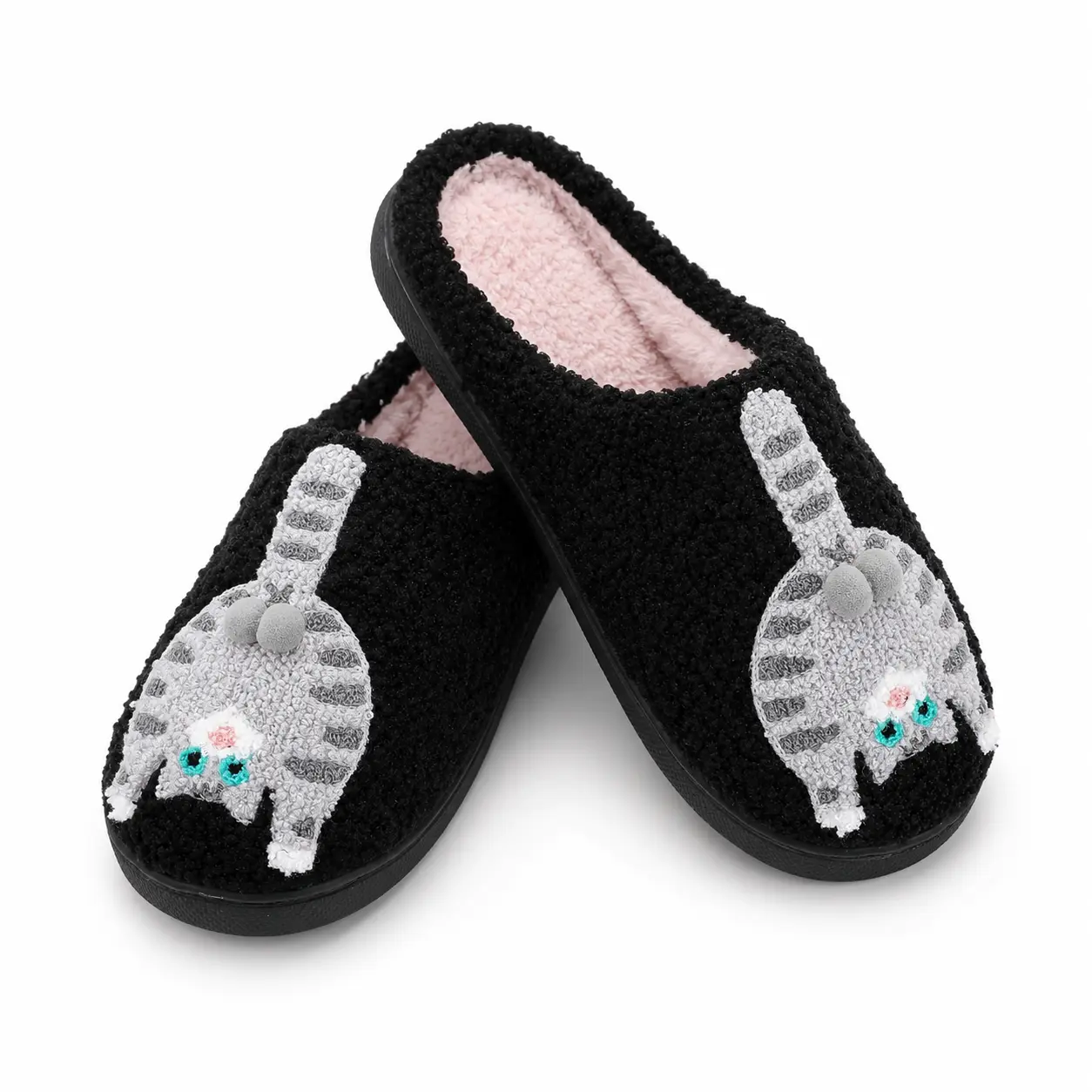 Women's Cute Cat and Corgi Slippers, Fuzzy Plush House Shoes, Warm Non Slip Indoor Slides for Bedroom and Winter Gifts