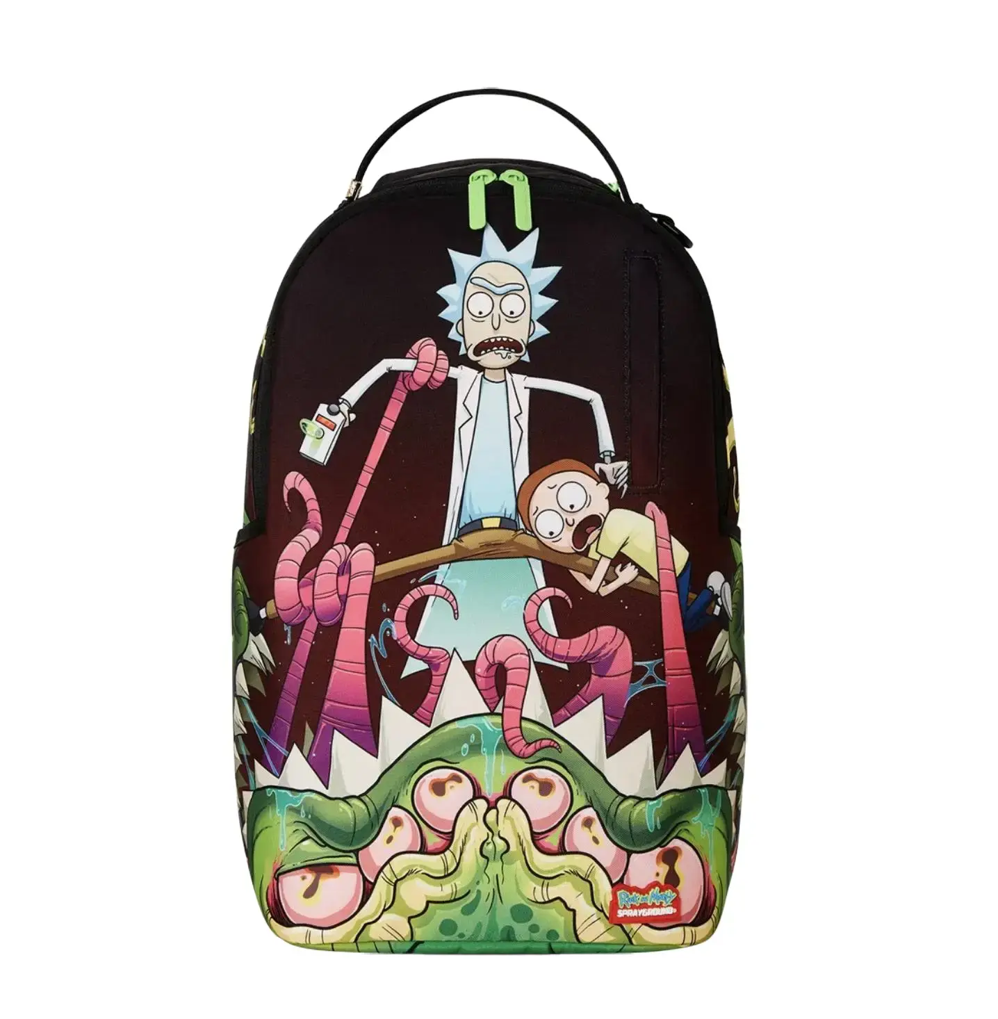 Sprayground Rick and Morty DLXR Alien Mouth Half Sharkmouth Multicolor Unisex Fan Style Backpack - Uniq R&M Graphic, Bold Alien Art, Spacious Main Compartment, Padded Straps, Zip Pockets (Backpack Travel Bag, Everyday Use), Fashion Backpack