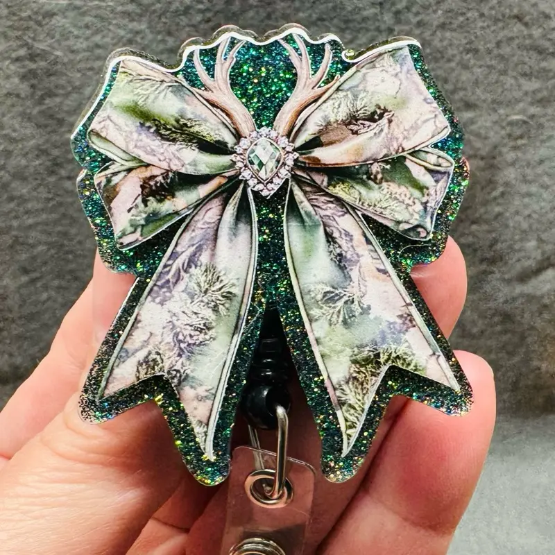 Camo Deer Hunting Bow Badge Reel