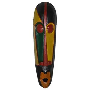 AFRICAN HAND CARVED WOODEN TRIBAL MASK ORANGE LIPS WALL DECOR