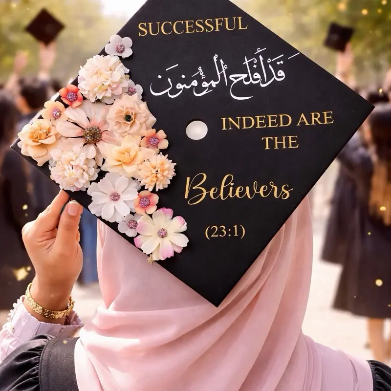 CUSTOM Grad Cap Florals / Graduation Modern Calligraphy Muslims / Graduation Cap  Vinyl Sticker Custom Graduation Hat Vinyl Quranic Dua