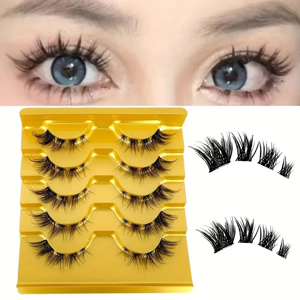 5 Pairs Fox Eye False Lashes, Natural Look, D Curl, 13-15mm Length, Easy to Wear, Reusable, Perfect for Daily Use