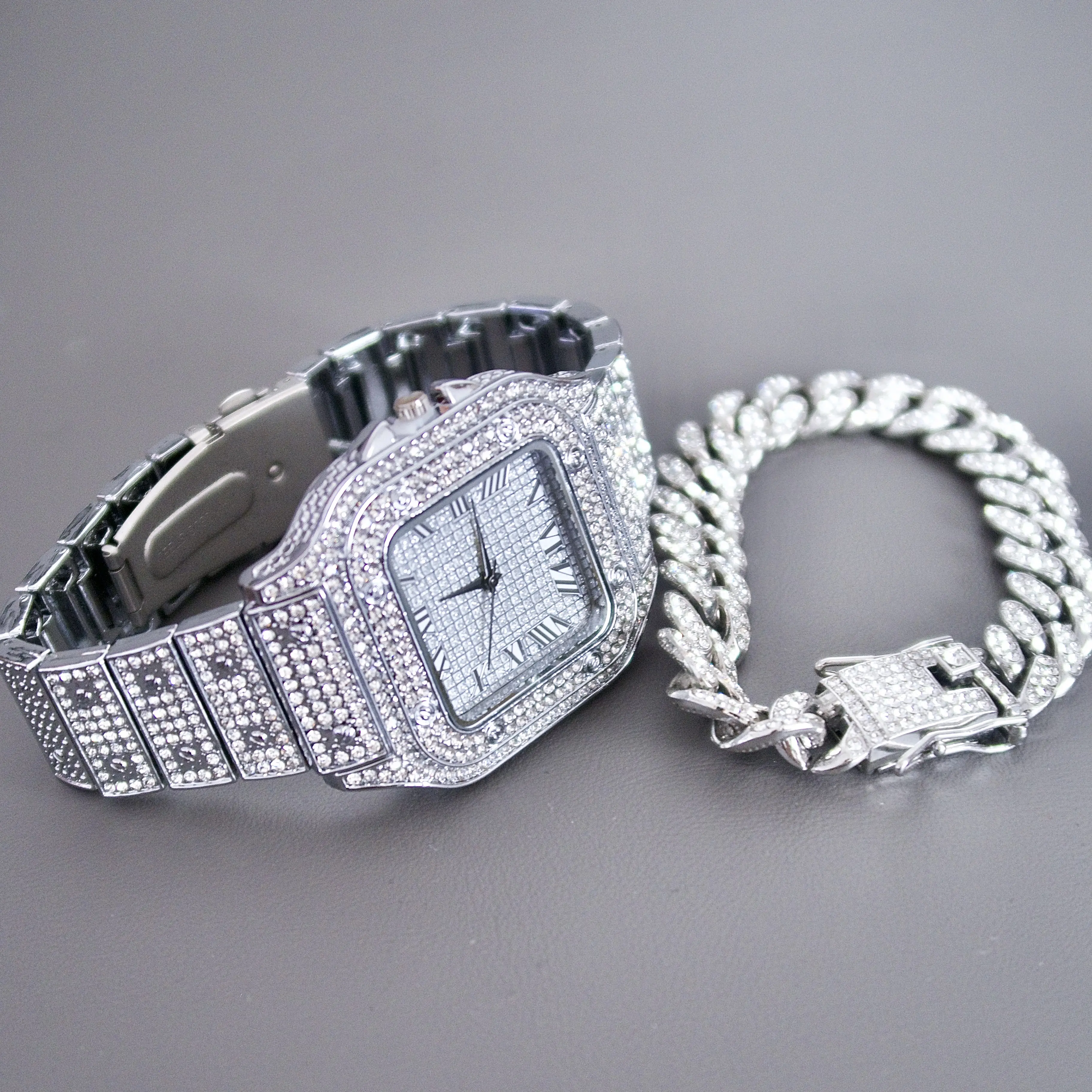 CETBY Unisex Quartz Watch Set with Square Dial, Matching 12mm Cuban Bracelet, Adjustable Band & Gift Box - Watches for Women, Ideal for Parties & Christmas Gifts, Rose Gold, Accessories For Women, Women's Matching Sets, Bracelets For Women