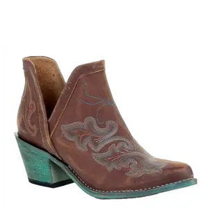 Circle G by Corral Ladies Cognac Brown & Turquoise Embroidery Booties Q0099