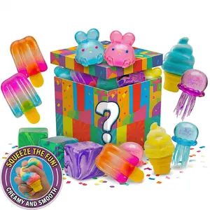 Mystery Squishy Fidget Toy (Single Random Piece) - 1 Diverse Design from 16 Assorted Styles (incl.Popsicle, Jellyfish, Ice Cream, Cube, Bunny), Sensory Stress Relief Squeeze Toy for Kids & Adults (ADHD/Autism) for Party Favor