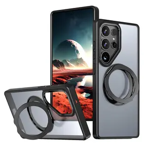 Transparent Skin-Friendly Protective Phone Case Cover with 360 Degree Rotating Stand, Shockproof Anti-Drop Protection for Samsung Galaxy S26 Ultra S25 Ultra S24 Ultra S23 Ultra S22 Ultra