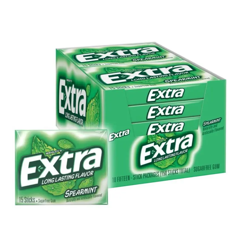 Extra Spearmint Sugar Free Chewing Gum Bulk Pack 15 pcs.,Long Lasting Flavour 10 packs Bubblegum