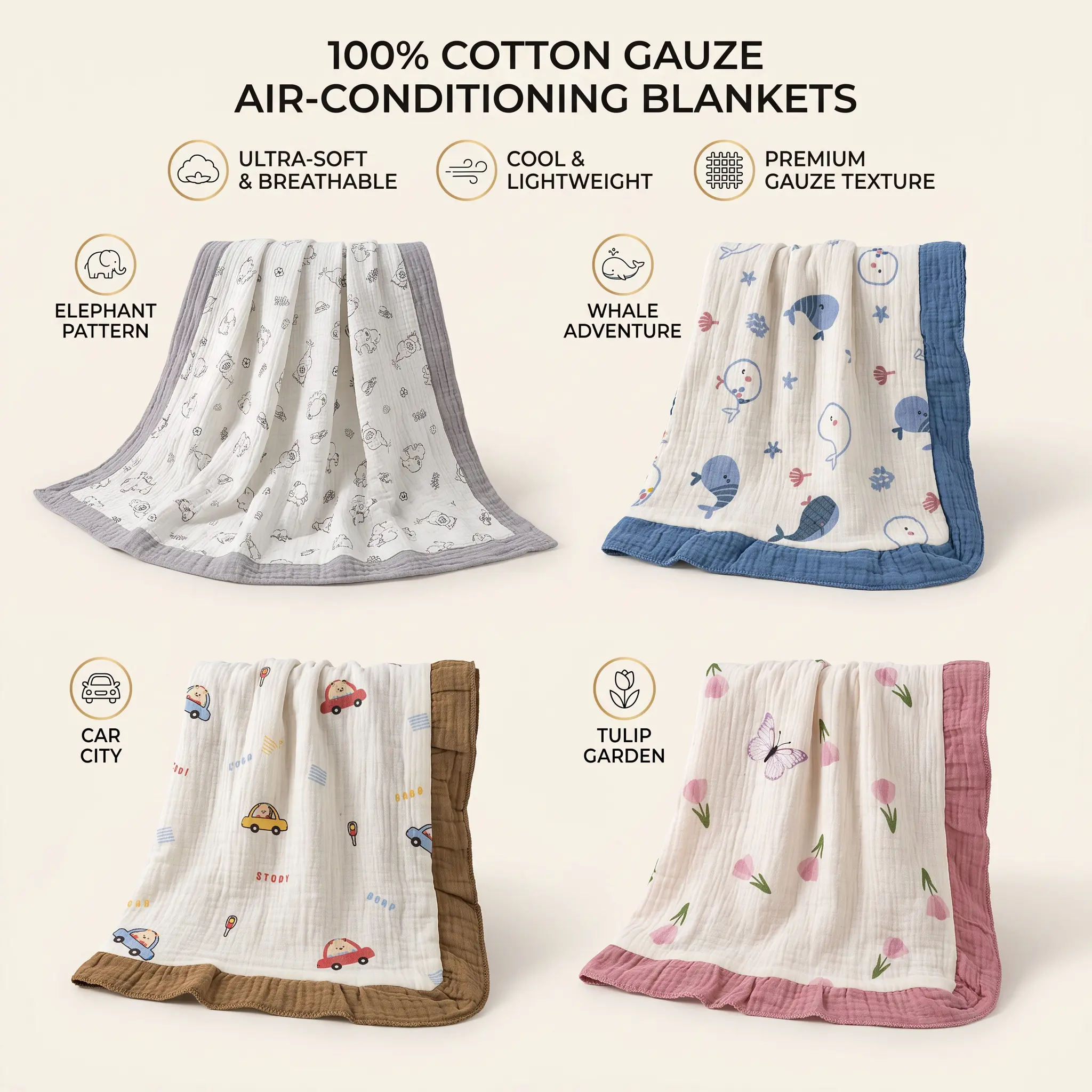 Muslin Cotton Blanket, Lightweight Breathable Gauze Throw Blanket, Soft Multi-Layer Summer Blanket for Baby, Toddler, Travel & Home Use