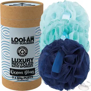 Recycled Luffa Sponge, Bathroom Shower Accessories, Loofa Bath Sponge,   Scrubber Exfoliator Pouf, Shower Scrubber Puff, Poof, Loofah for Women, Loofah for Men - Blue