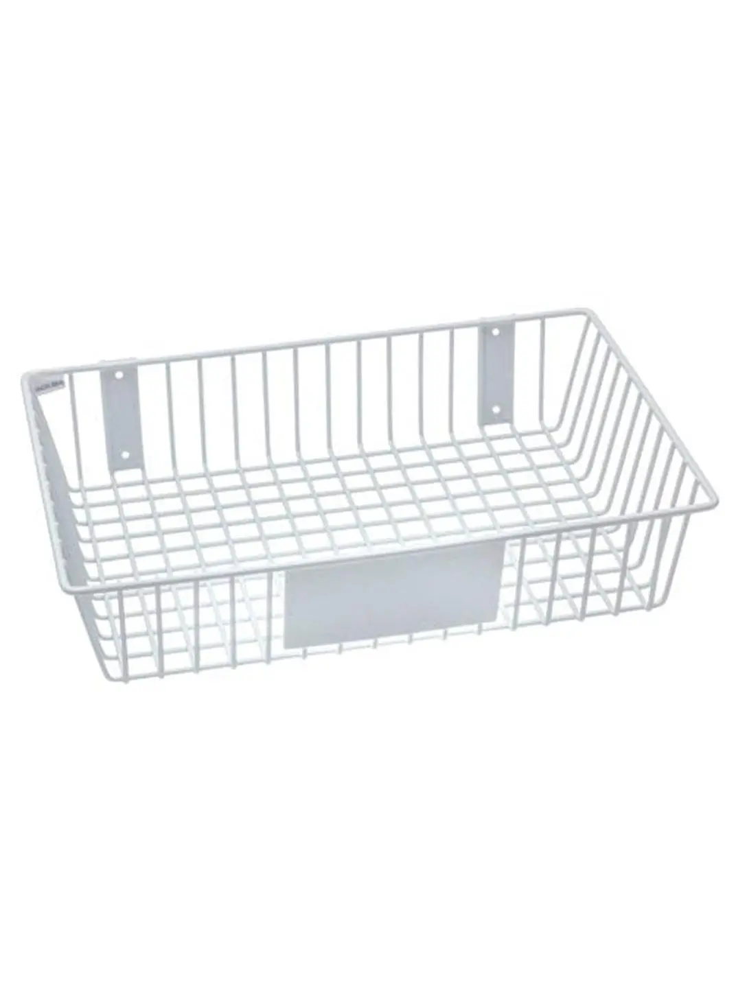 White Wire Mesh Storage Basket Organizer - Single Organizational Home Use Basket, 18x12x4 in Grid Design, Label Slots for Item Sorting (with Arm Protectors & Beard Covers Inclusions)