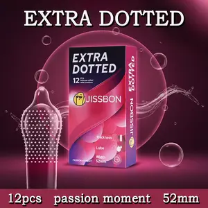 JISSBON Natural Latex Contraceptives - 3D Dotted Particle Design, 0.05mm Ultra-Thin, Intense Stimulation, Ultimate Sensation, Healthcare Essential for Couples