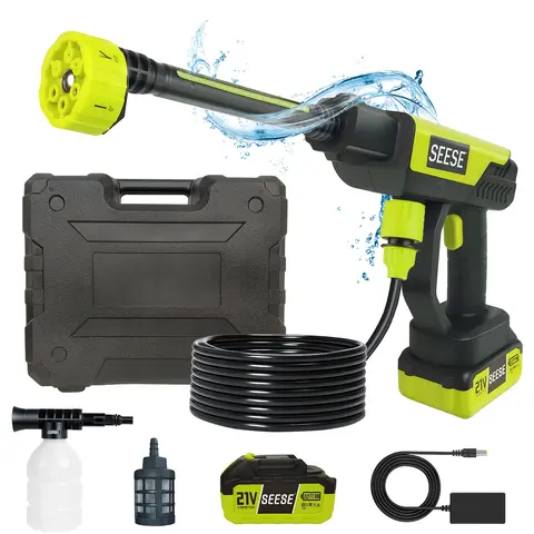 SEESE Cordless Pressure Washer Gun, 1000 PSI Portable Electric Washer for Vehicle, Driveway & Deck - Ergonomic Handle Design with 30min Runtime & 6-in-1 Nozzle toolupgrade