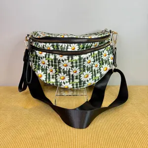 The Roni Nylon Bum Bag Crossbody - Green Gingham Daisy Floral