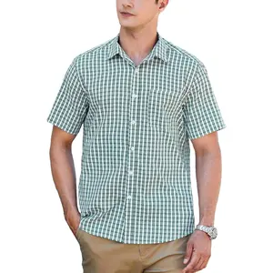 HISDERN Plaid Shirts for Men Short Sleeve Button Down Shirt Casual Formal Business Gingham Shirts with Pocket Regular Fit