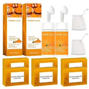 Turmeric Wash and Care tow Set, Tuemeric Facial Cleanser & Turmeric Soap Combo, Turmeric Cleansing Mousse, Face Wash and Soap Bundle for Face & Body Deep Cleansing #Summervibes