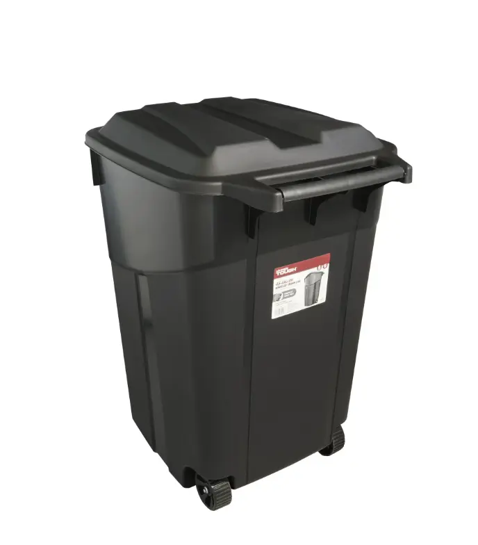 Hyper Tough 45-Gal Heavy-Duty Plastic Wheeled Garbage Can with Attached Black Lid for Home Waste Management