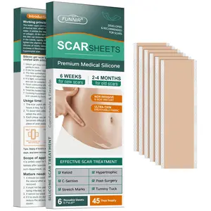 FUNNIR Silicone Scar Sheets, Tape, Strips - Healing Keloid, C-Section and Tummy Tuck - As Surgical Cream, Gel, Patch, Bandage, Pad - Surgery Scars Treatment 5.7"x1.57" - 6 Pack