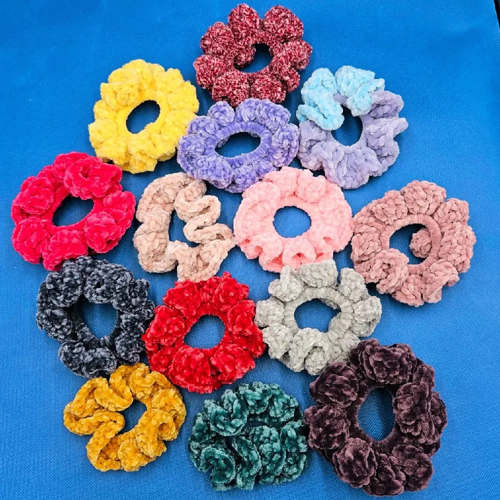 Handmade Crochet Scrunchies, 3-Pack Hair Scrunchie Bundles for Women's Daily Hair Styling