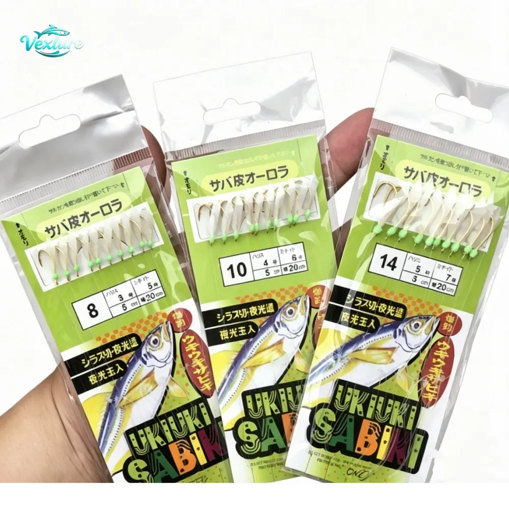 Luminous Sabiki Style Fish Skin Bait Rigs Glow Dark Fishing Lures with Glowing Beads Freshwater Saltwater Rig for Sardines Anchovies Mackerel Live Baitfish