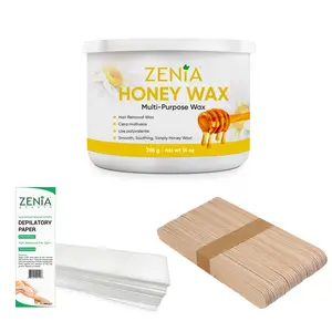 (3pc Bundle Pack) Zenia Honey Wax 14oz + Applicators + Waxing Strips