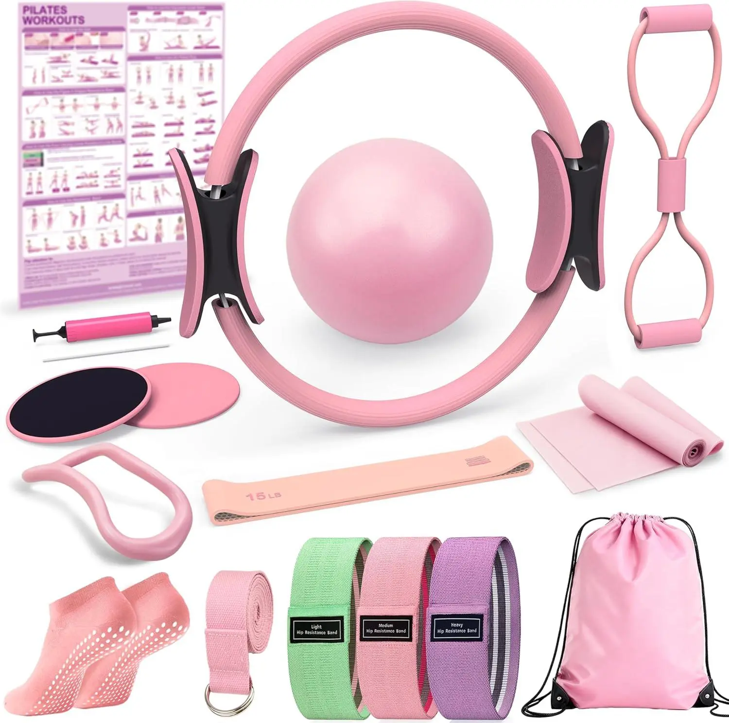 Pilates Kit for Home Workouts, Pilates Equipment Ring and Ball Set, Pilates Essentials Kit for Women, Home Pilates Workout Kit, Pilates Set, Pilates Starter Kit for Women at Gym Studio Travel, Non-Slip, TPE, Yoga