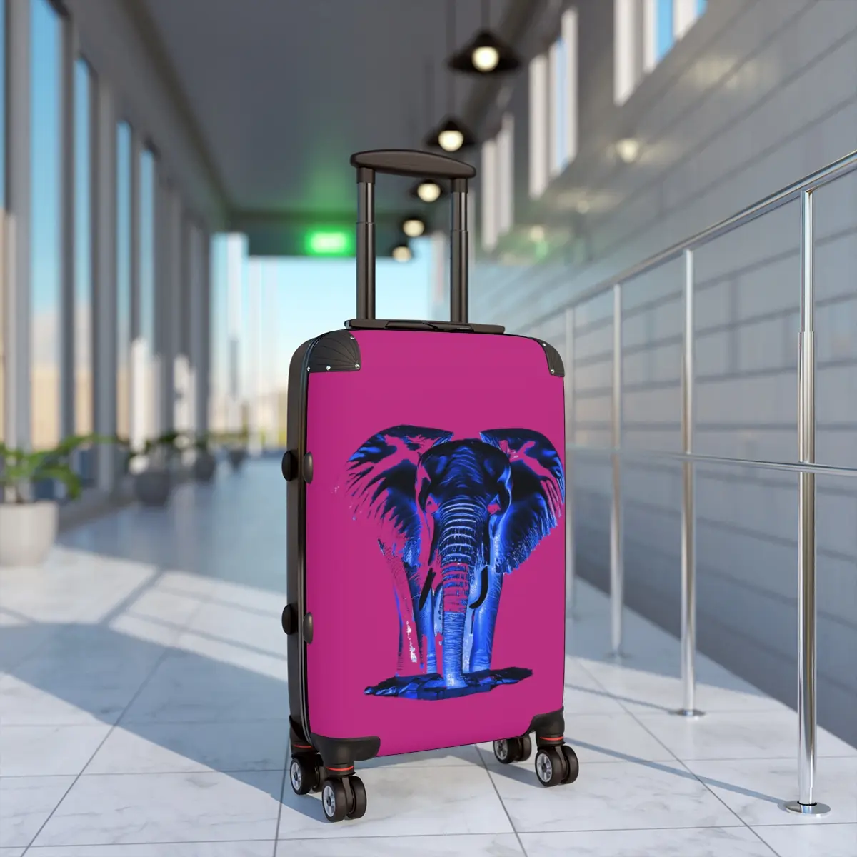 Jungle Elephant Giant Suitcase with Canvas and Polycarbonate Material, Telescopic Handle, and 360 Degree Swivel Wheels