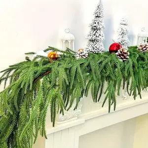Christmas Artificial Norfolk Pine Garlands, Real Touch Winter Pine Garland, Green Artificial Greenery Garland for Table, Mantle, Wall, Indoor, Outdoor Christmas Decorations,Christmas top-selling product Christmas gift