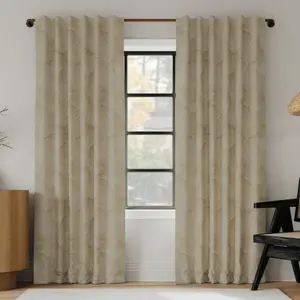 50"x84" Indigo Road by Egypt Sherrod Coppa Leaf Motif 100% Blackout Back Tab Curtain Panel Taupe