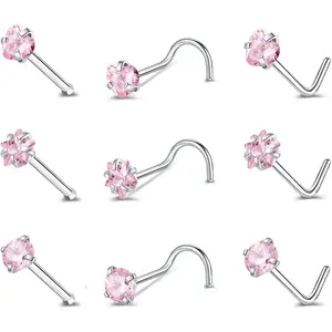 9-12PCS 20g Surgical Stainless Steel Nose Stud Ring Piercing Nose Bone/L Shaped/Nose Screws Rings Set