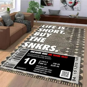 Life Is Short Buy The Sneakers Flannel Area Rug, Boho Printed Rug - Boho Geometric Print Soft Mat for Sneaker Room & Closet, Customizable Non-Slip Streetwear Decor Rug