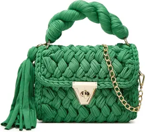 Chunky Yarn Knit Crochet Tote  Crossbody Bag Purse  Hzxsny