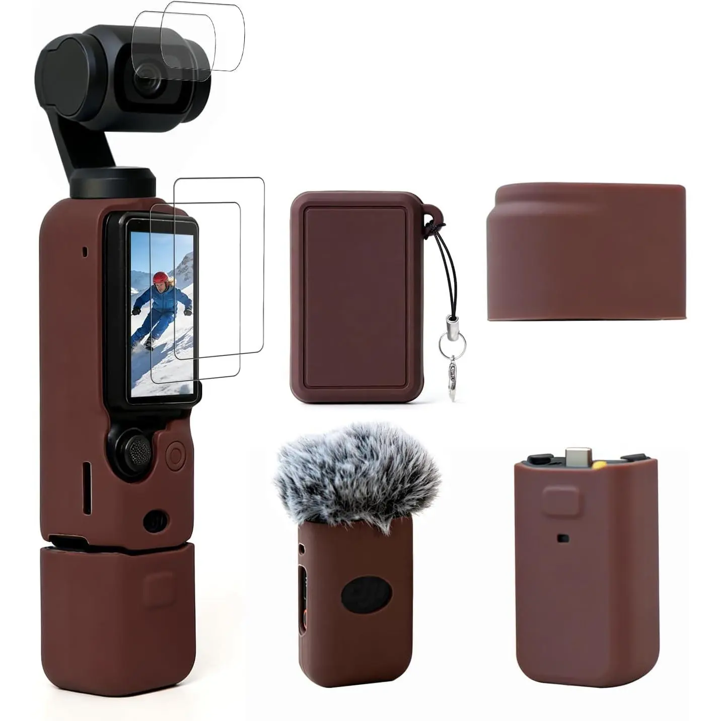 Soft Synthetic Protective Case for Pocket 3/Xtra Muse Camera - Anti-Scratch, Slim Fit, Custom Design with Lens Protection, Mic Cover, Screen Protector, Tripod, Lanyard, Grip, Button Cover & Handheld Accessories (Brown)