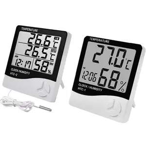 Digital LCD Temperature & Humidity Meter, Battery Powered Indoor Outdoor Temperature Monitor with 1.5m Probe Cable, Temperature Measuring Instruments for Greenhouse
