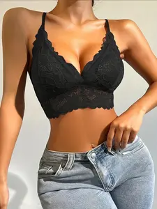 YOUKA Women's Lace Push Up Seamless Wireless Nylon Bra, Elegant Comfortable Breathable Adjustable Strap Bralette Lingerie Top, Women's Lingerie for All Seasons Elegant Design Spring Warm Price | Gentle Mother's Day Gift for Mom