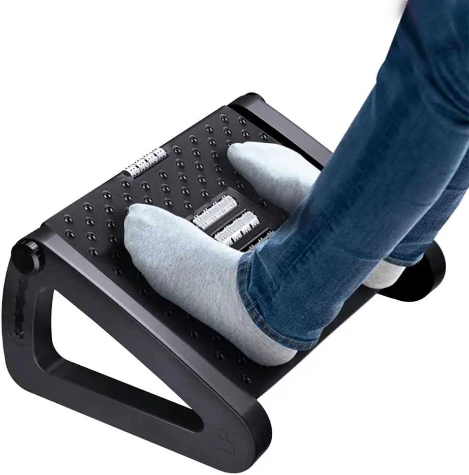 Foot Rest for Under Desk at Work - Six Heights Adjustable Under Desk Footrest -  Foot Stools for Under Office Desks - Desks Foot Rest with Massage Rollers -  Rest for Chair (Black)