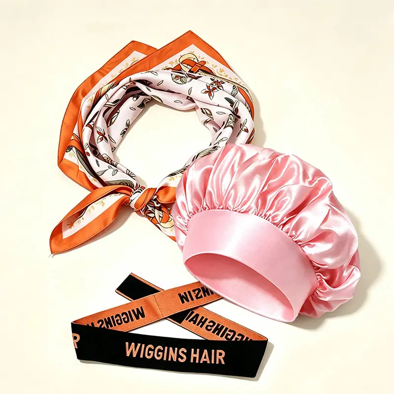 [Free Shipping] Wiggins Hair Gift Set With Silk Bonnet & Elastic Band & Silk Scarf & Clip & Knitted Flower & Brush, Gift For Girls & Women